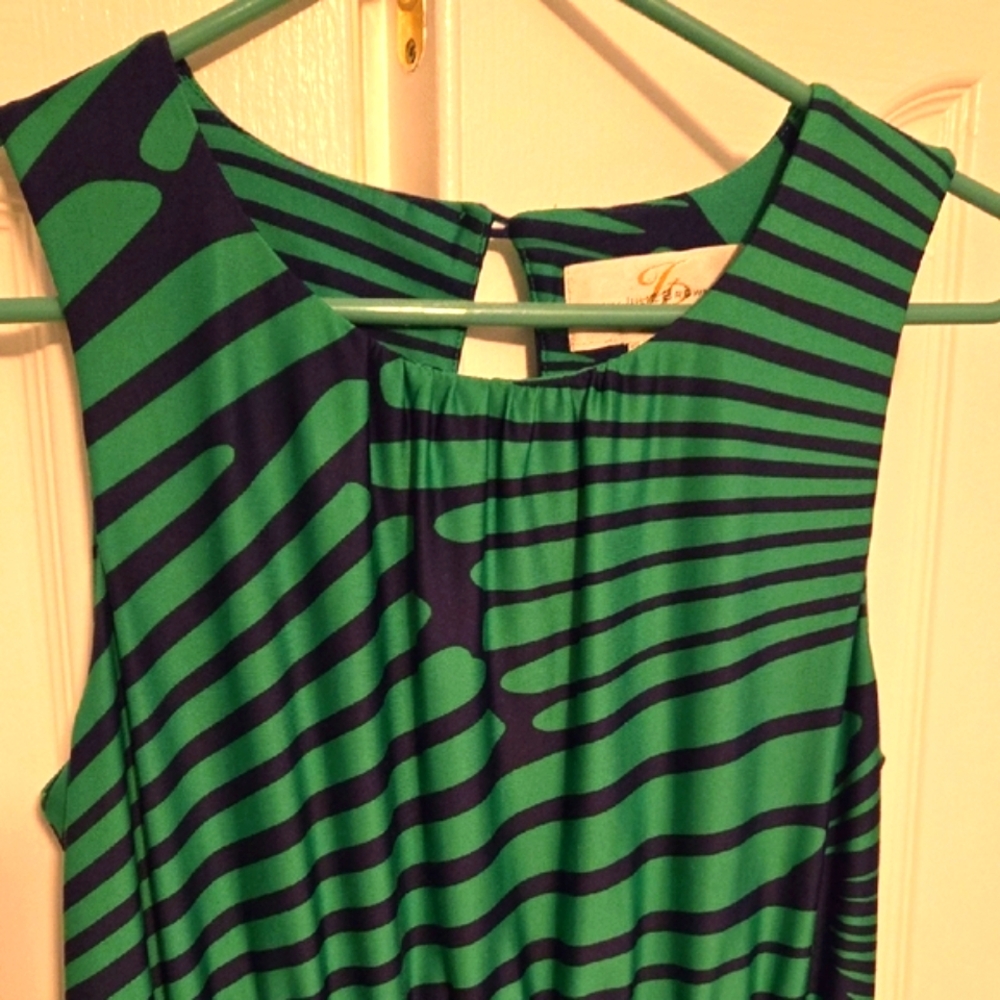 JB by Julie Brown Green and Blue Sleeveless A-Line Dress